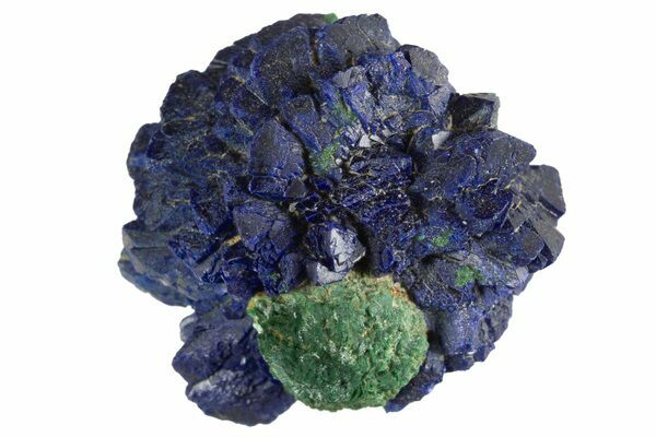 An azurite rosette aggregation with malachite from La Sal, Utah